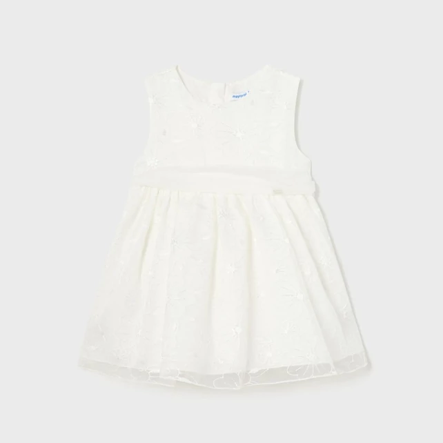 Mayoral álomszép virágmintás organza-tüll alkalmi ruha hófehér színben