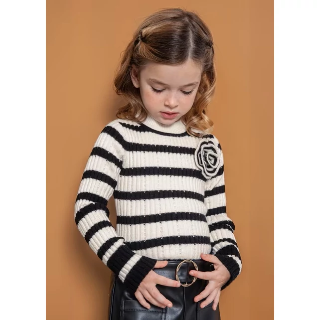 Abel&lula virággal díszített pihe-puha csíkos pulóver 2024 TÉL