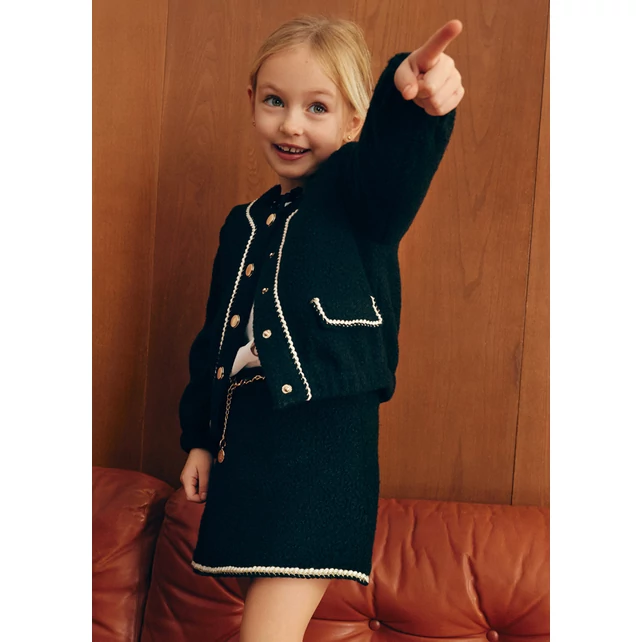 Abel&lula gyönyörű fekete buklé szoknya arany övvel 2025 TÉL