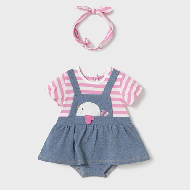 Mayoral kétrészes madárkás kisruha és masnis fejpánt szett