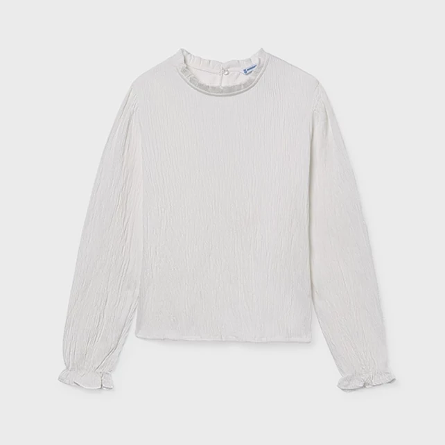 Mayoral fodros nyakú gyűrt fehér pamut blúz 2025 TÉL