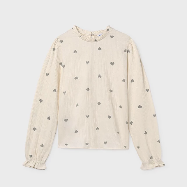 Mayoral fodros nyakú mintás pamut blúz 2025 TÉL