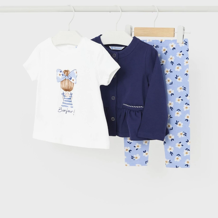 Mayoral virágos 3 részes nyári kardigán, felső és leggings szett