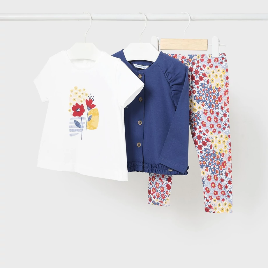 Mayoral virágmintás 3 részes nyári kardigán, felső és leggings szett