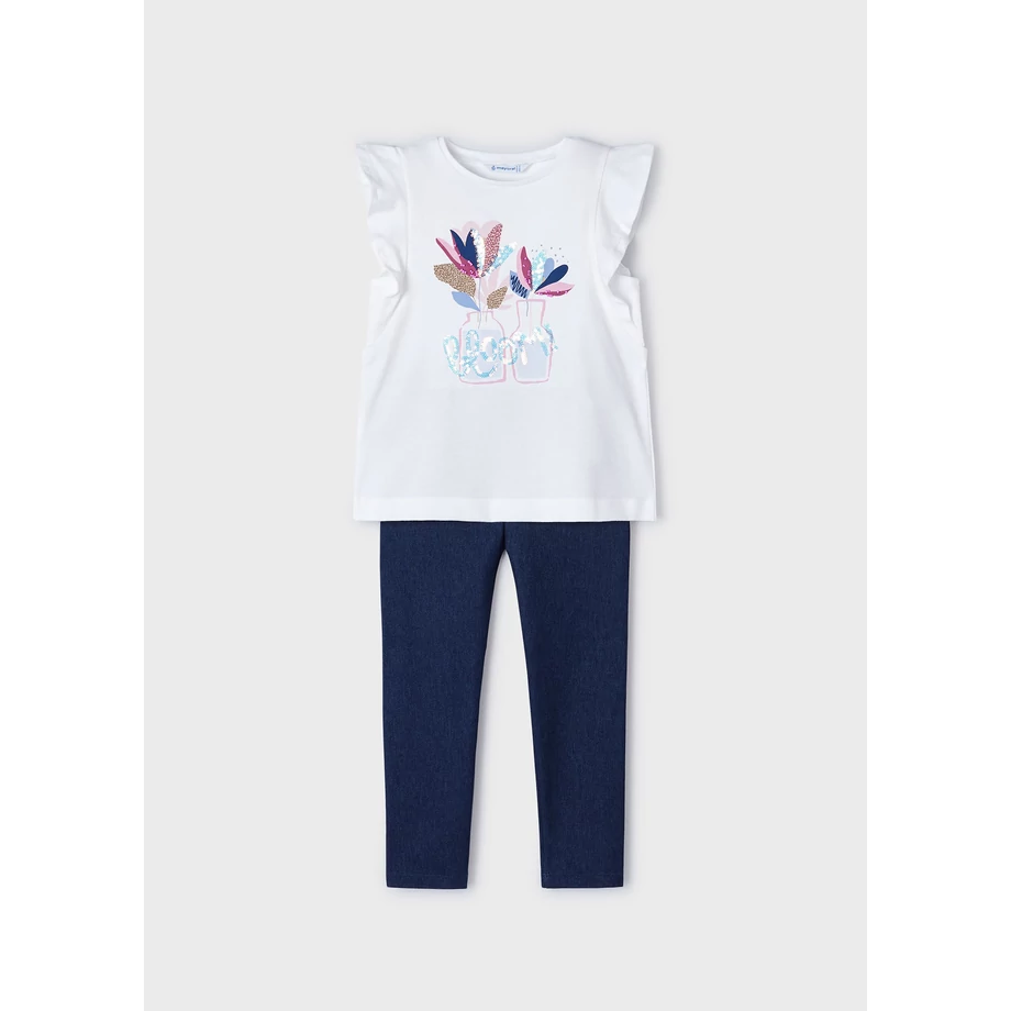 Mayoral flitteres-virágos felső és farmerhatású leggings szett