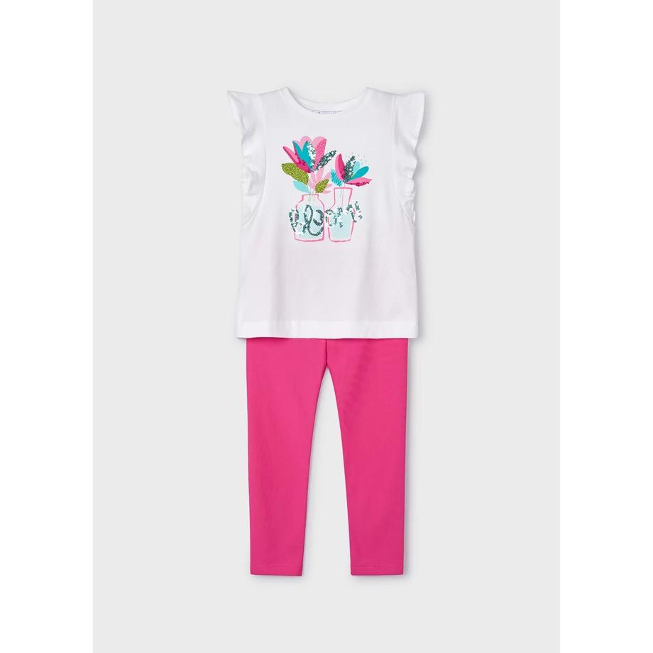 Mayoral flitteres-virágos felső és farmerhatású leggings szett