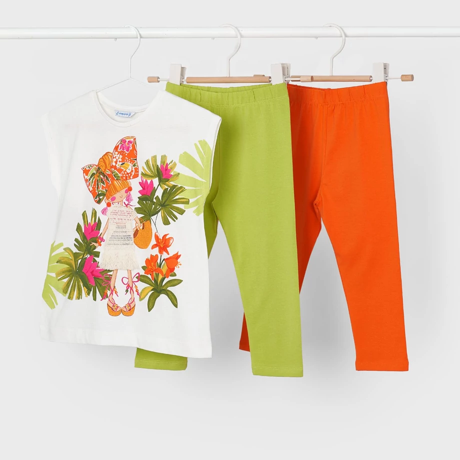 Mayoral 3 részes trópusi mintás felső és  3/4-es leggings szett