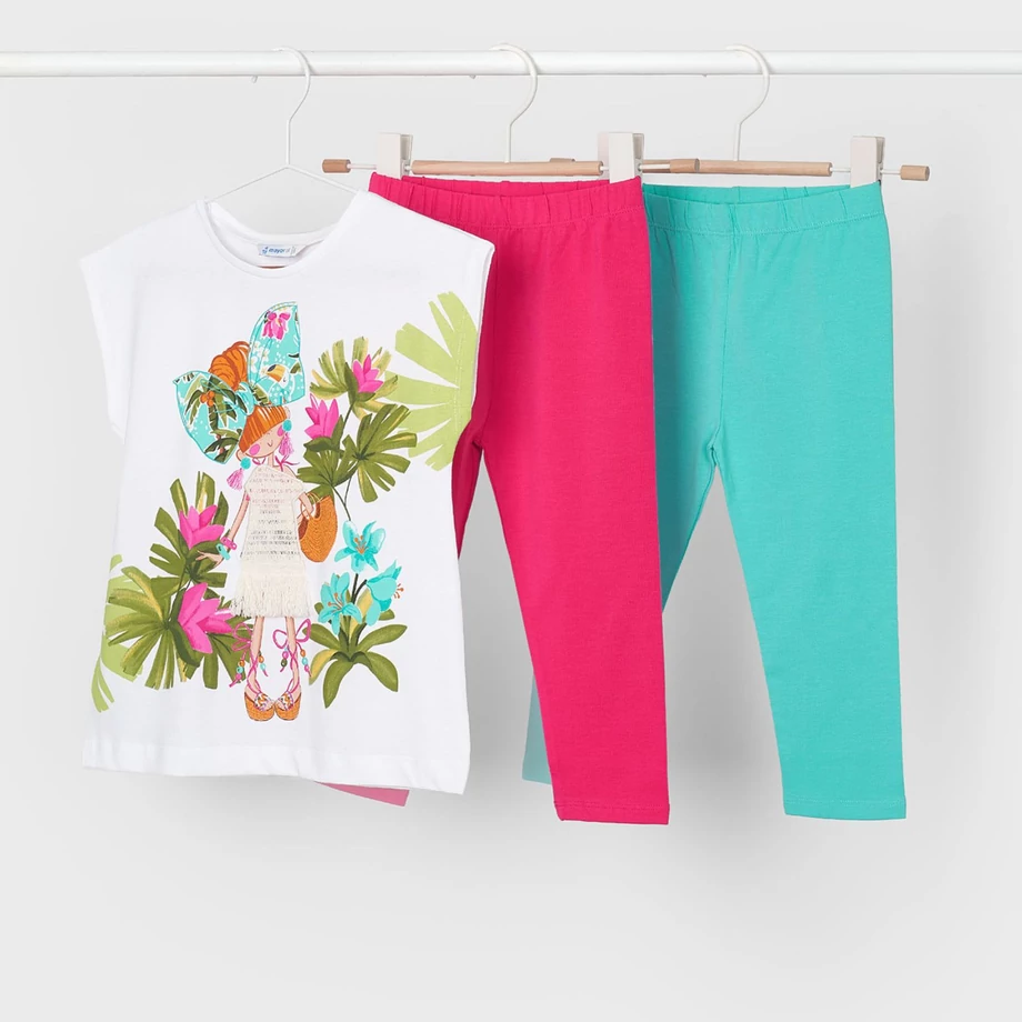 Mayoral 3 részes trópusi mintás felső és  3/4-es leggings szett