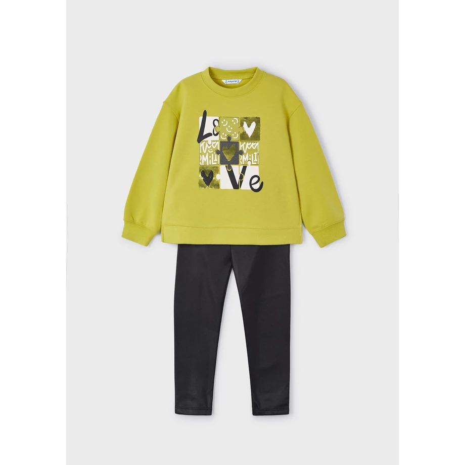 Mayoral szívecskés-simizős pulóver és fényes bőrhatású leggings szett