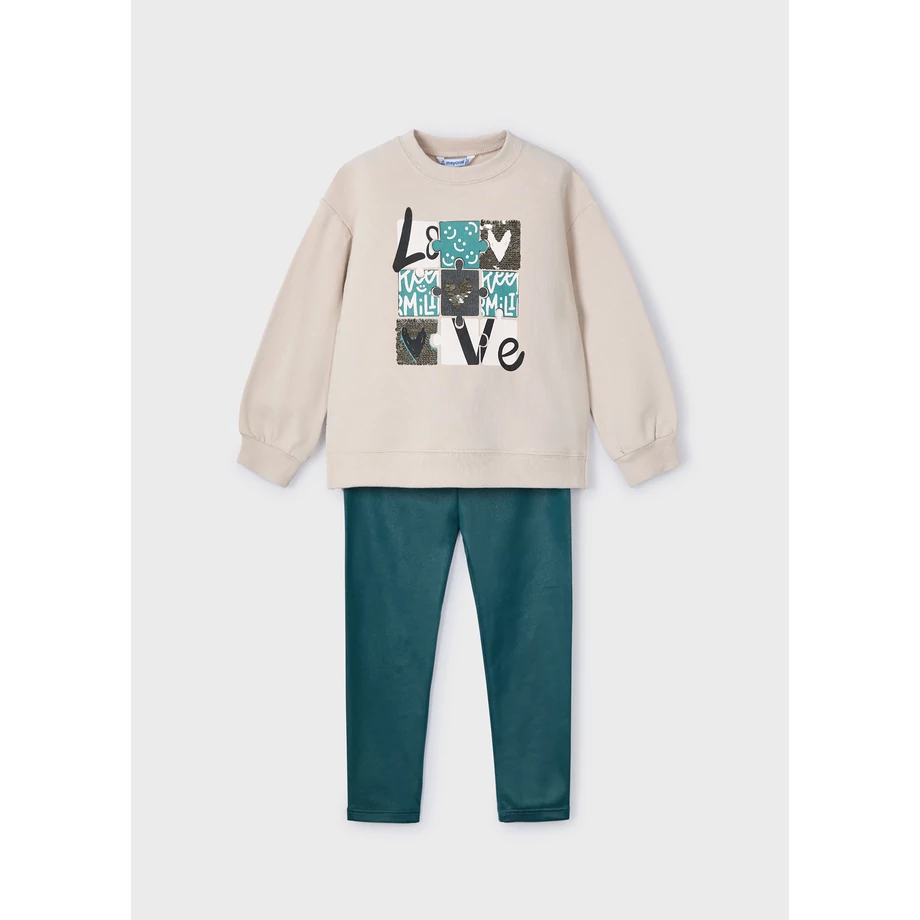 Mayoral szívecskés-simizős pulóver és fényes bőrhatású leggings szett