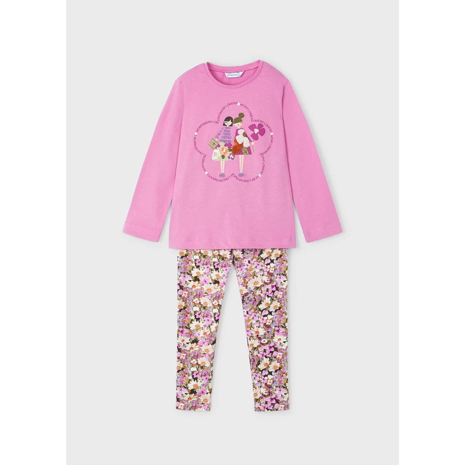 Mayoral 2 részes szőrmés felső és virágmintás leggings szett
