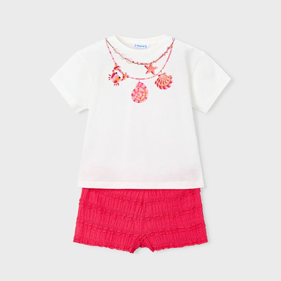 Mayoral mintás felső és különleges fodros rövidnadrág szett 2026 NYÁR